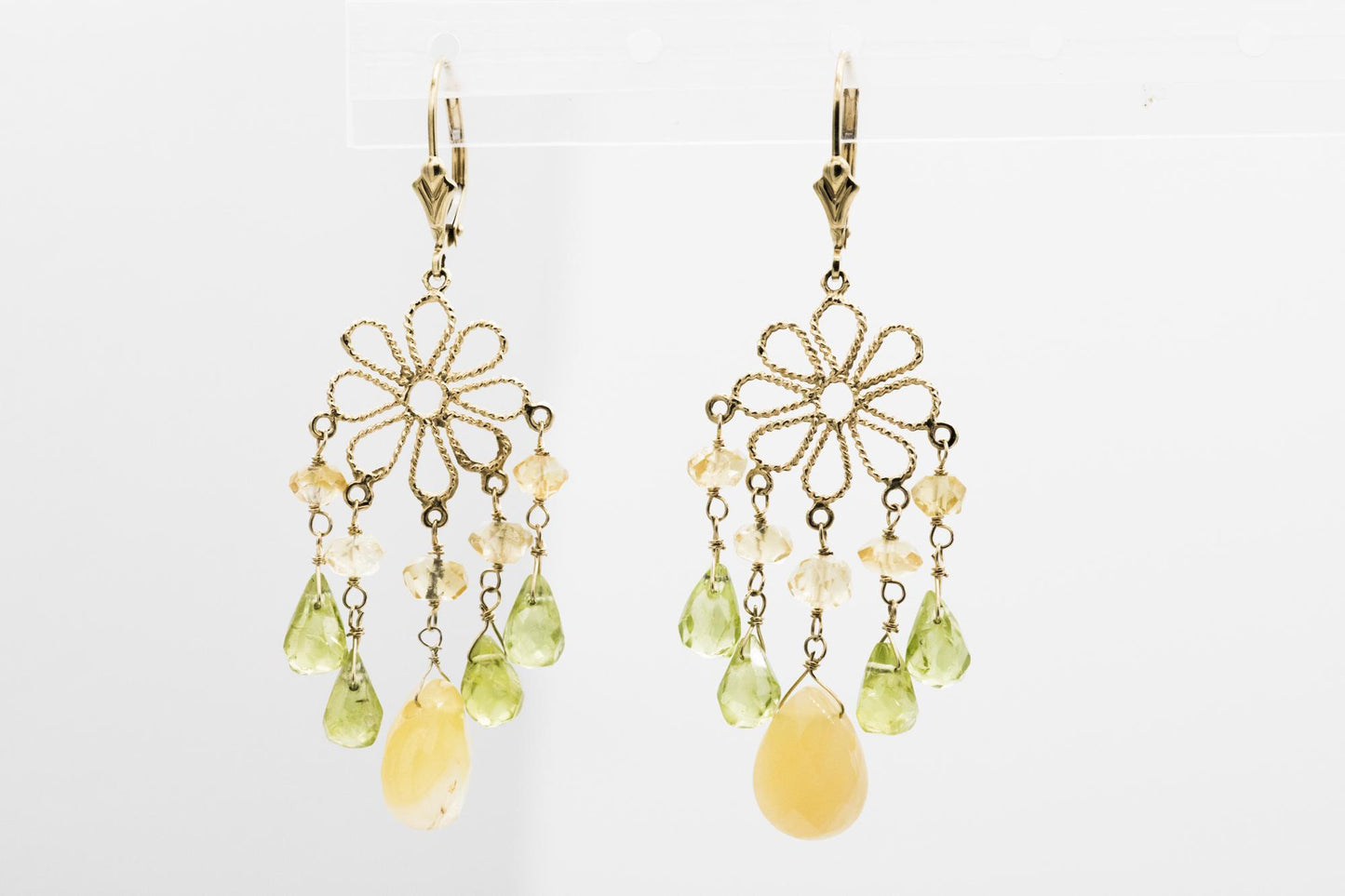 Boho Peridot, Chalcedony, & Citrine Chandelier Earrings