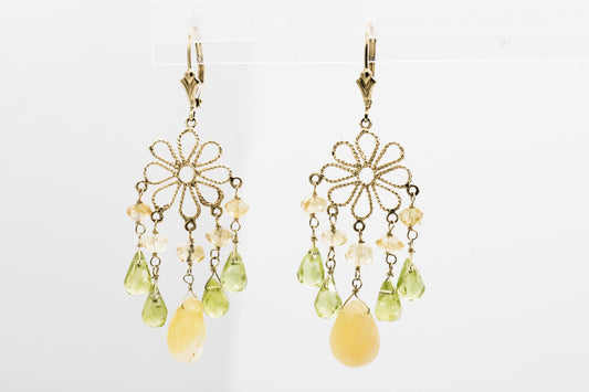 Boho Peridot, Chalcedony, & Citrine Chandelier Earrings