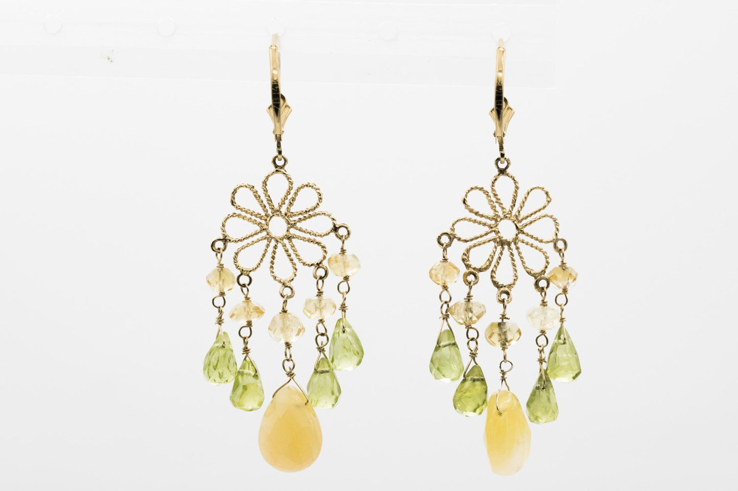 Boho Peridot, Chalcedony, & Citrine Chandelier Earrings