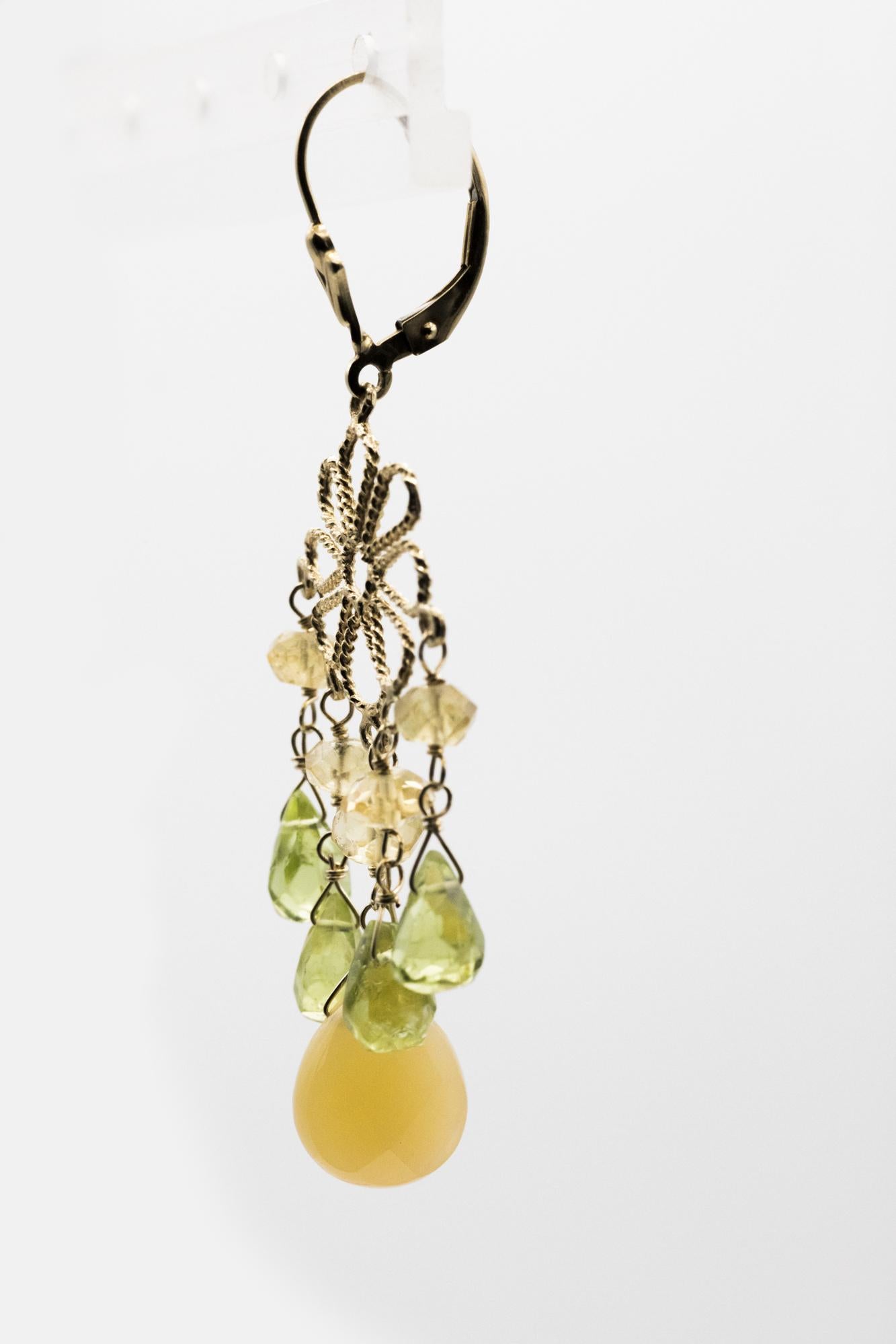 Boho Peridot, Chalcedony, & Citrine Chandelier Earrings