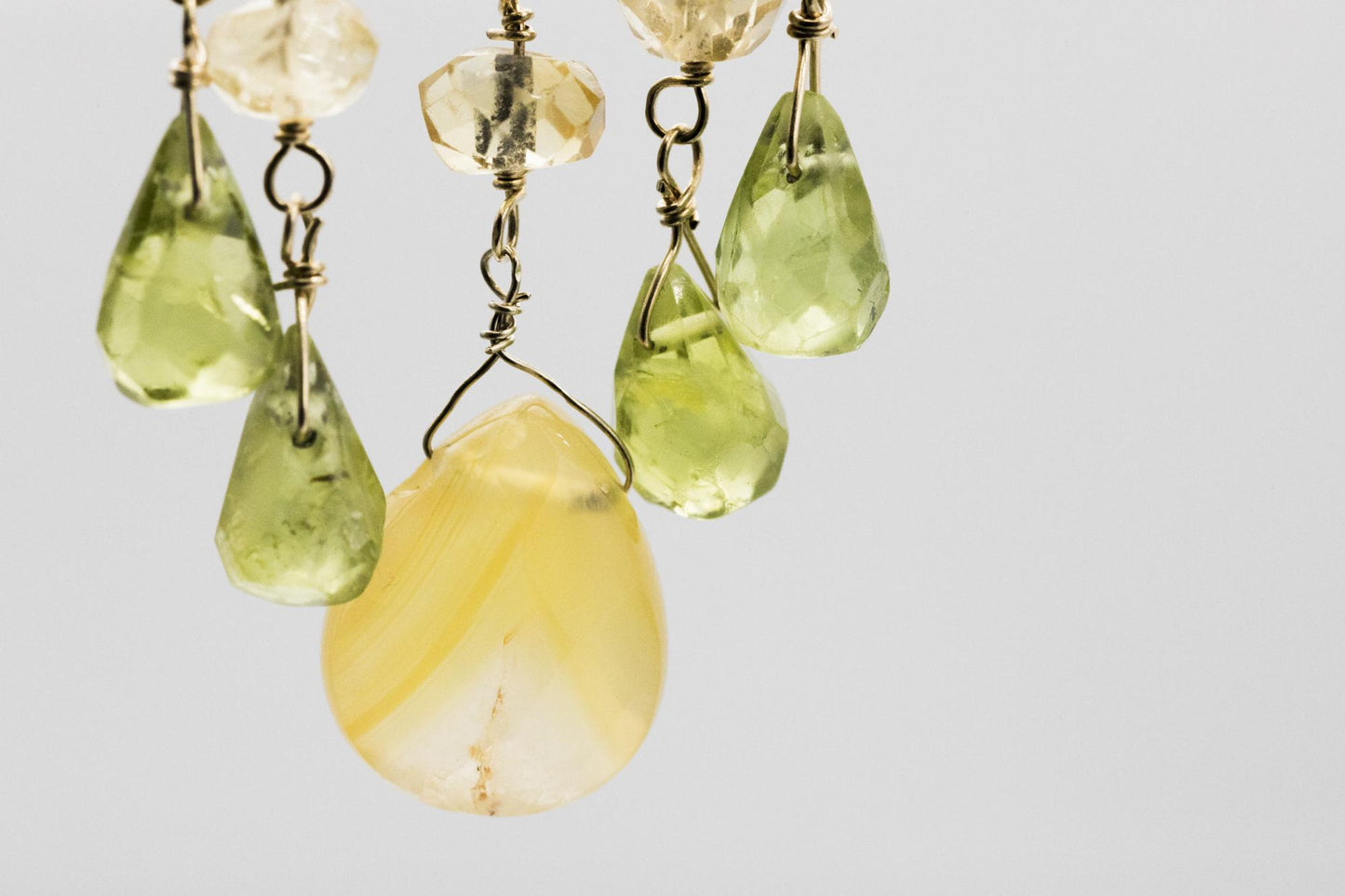 Boho Peridot, Chalcedony, & Citrine Chandelier Earrings