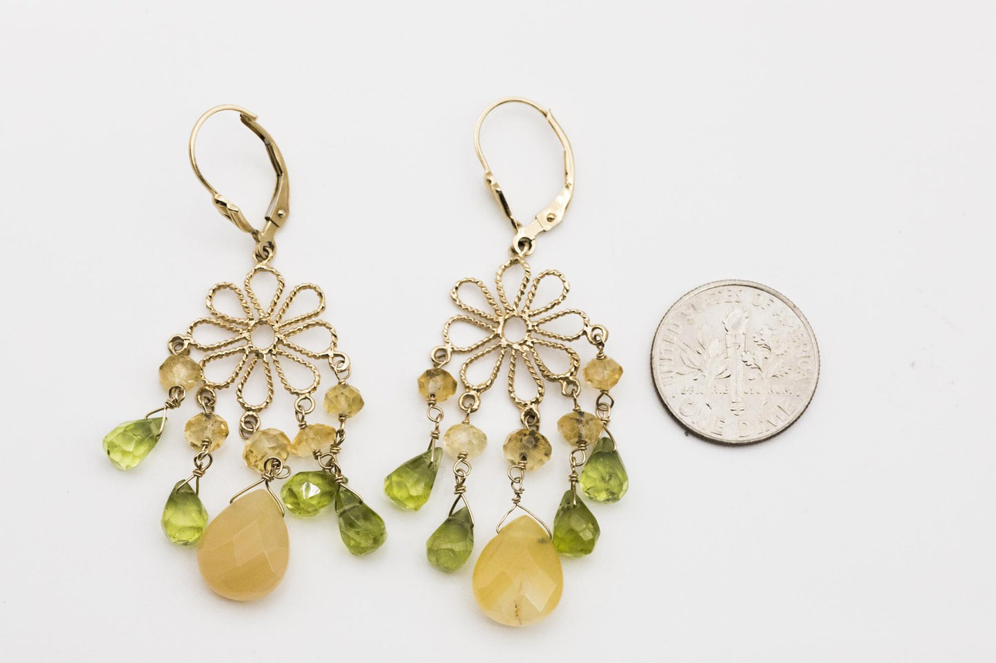 Boho Peridot, Chalcedony, & Citrine Chandelier Earrings