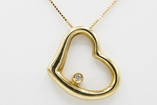 18K Yellow Gold Diamond Heart Pendant on Dainty Box Chain