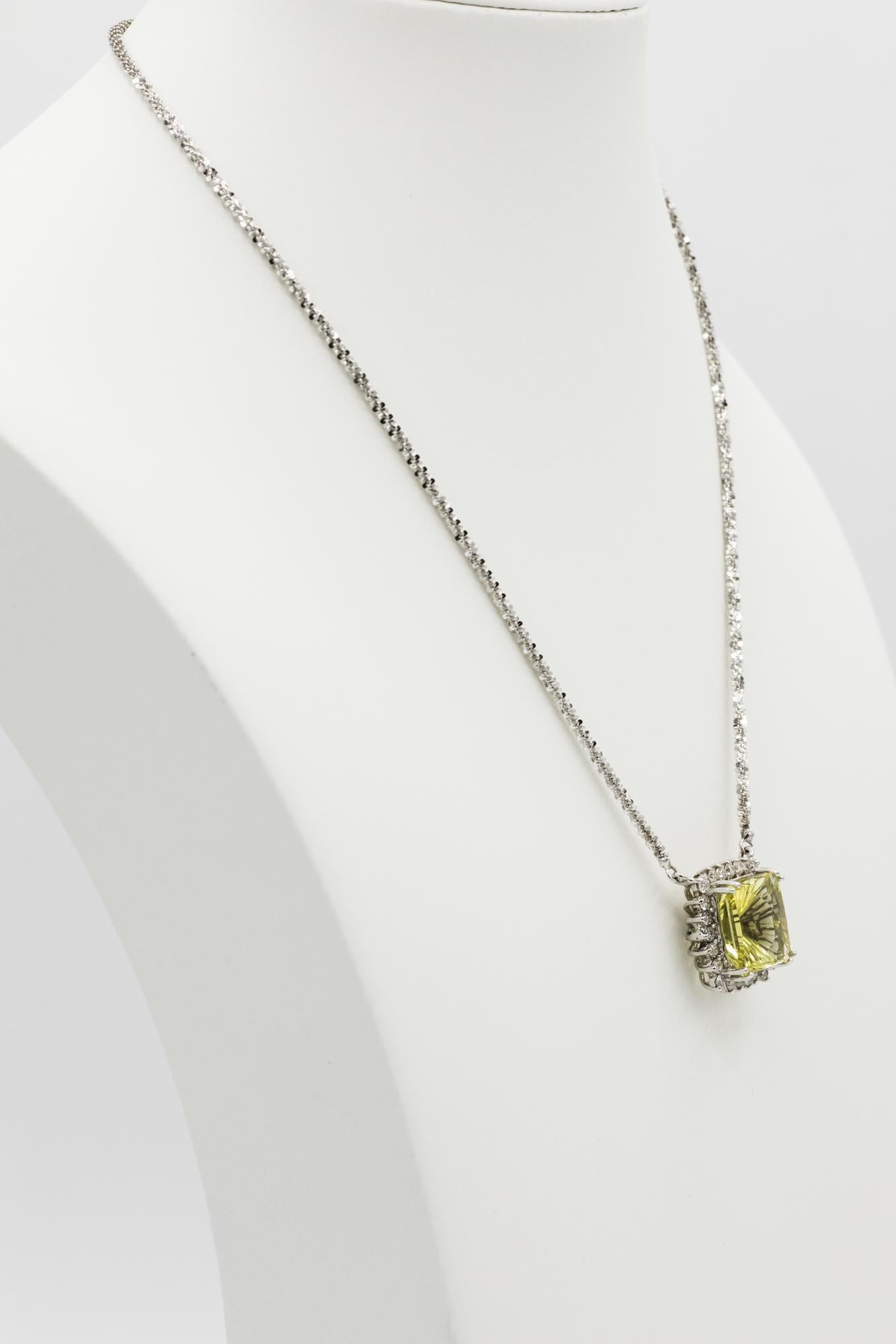 Citrine Diamond Pendant Set in 14K White Gold