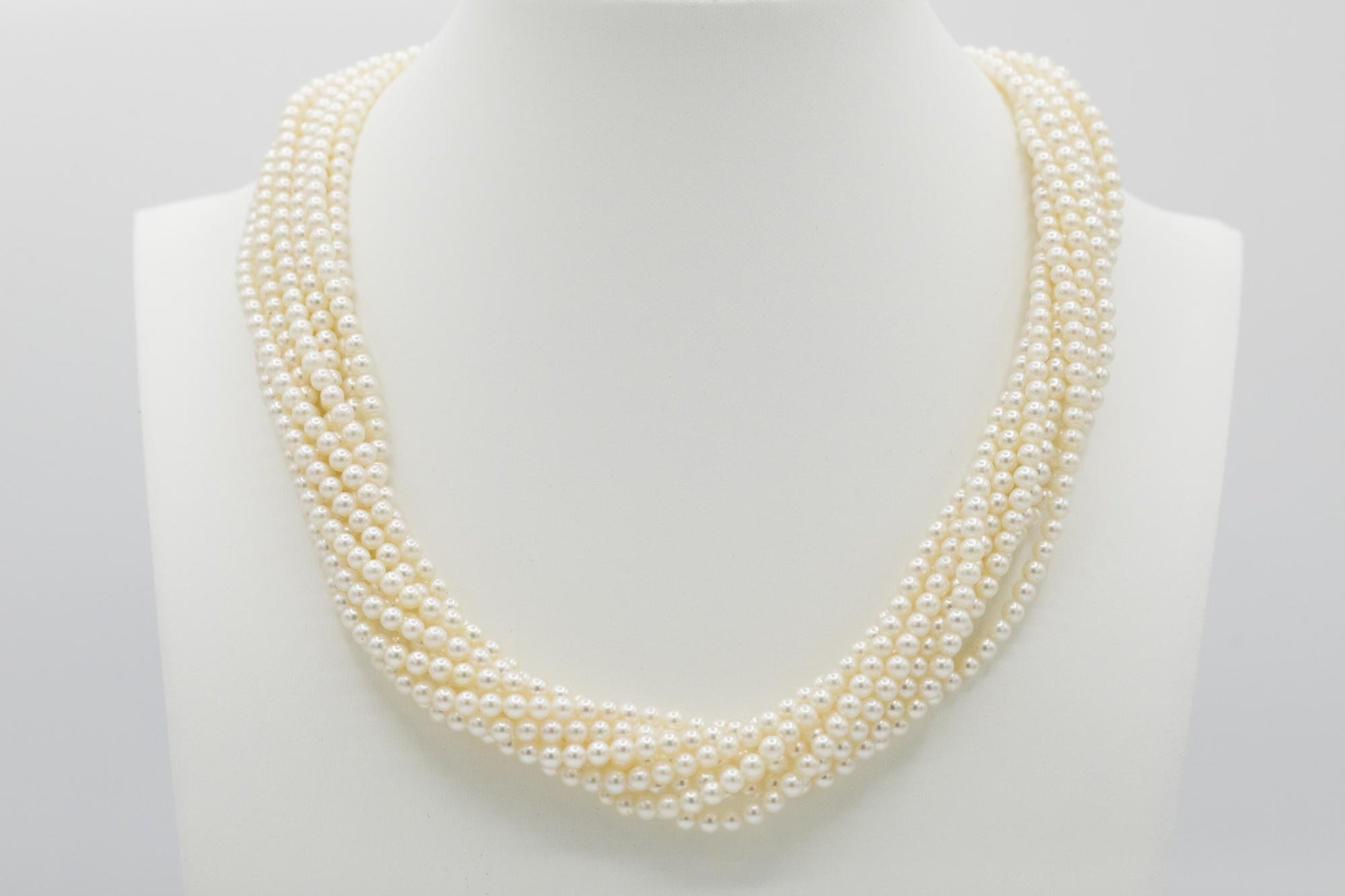 Multi-Strand Pearl Necklace with 18K Yellow Gold Diamond Clasp