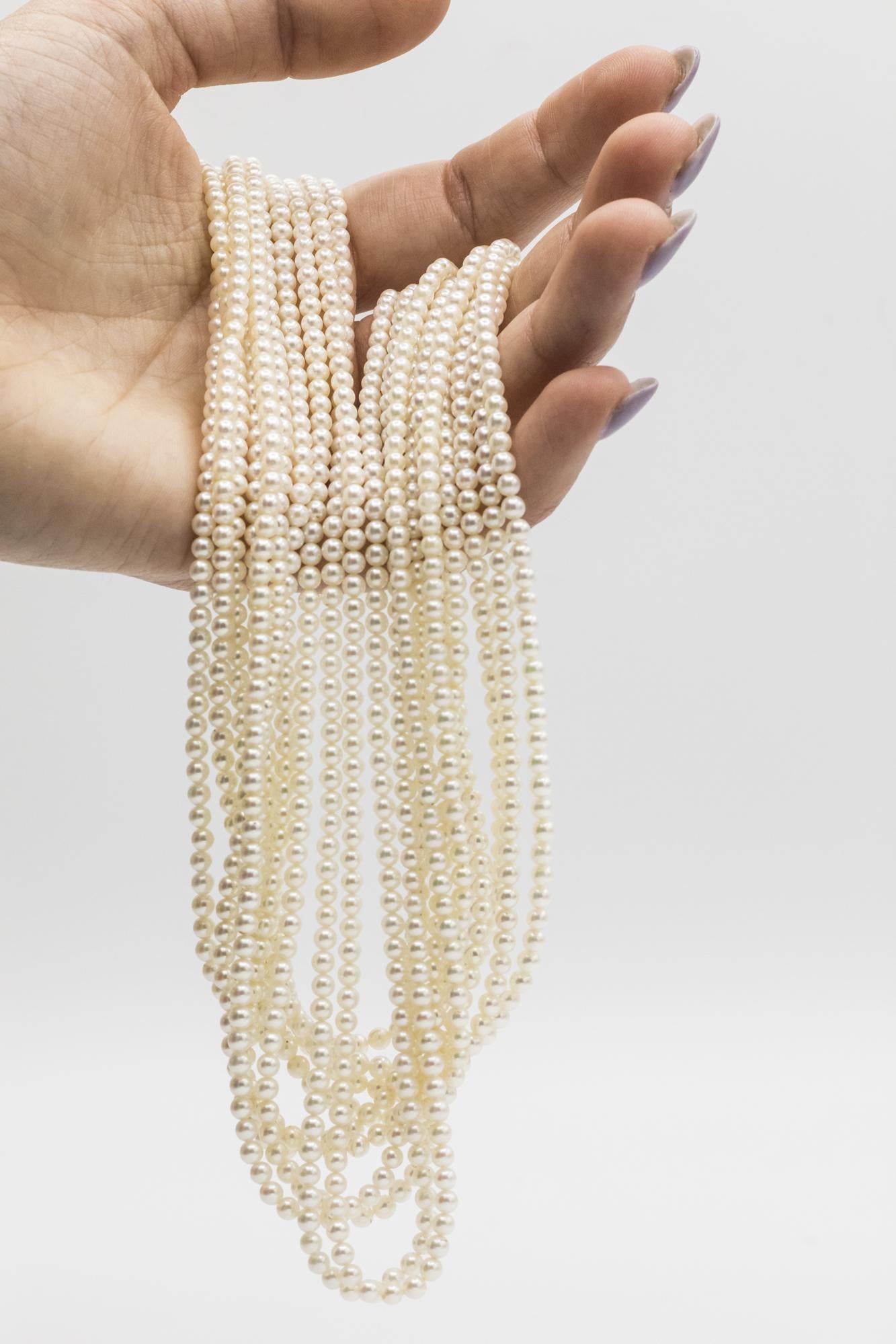 Multi-Strand Pearl Necklace with 18K Yellow Gold Diamond Clasp