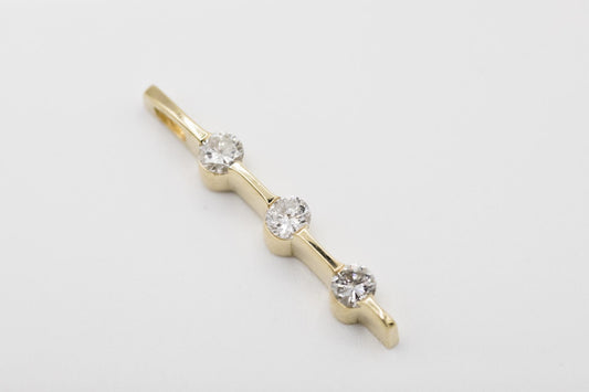 Delicate Three Diamond Drop Pendant in 14K Yellow Gold