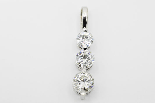 14K White Gold Three Diamond Drop Pendant