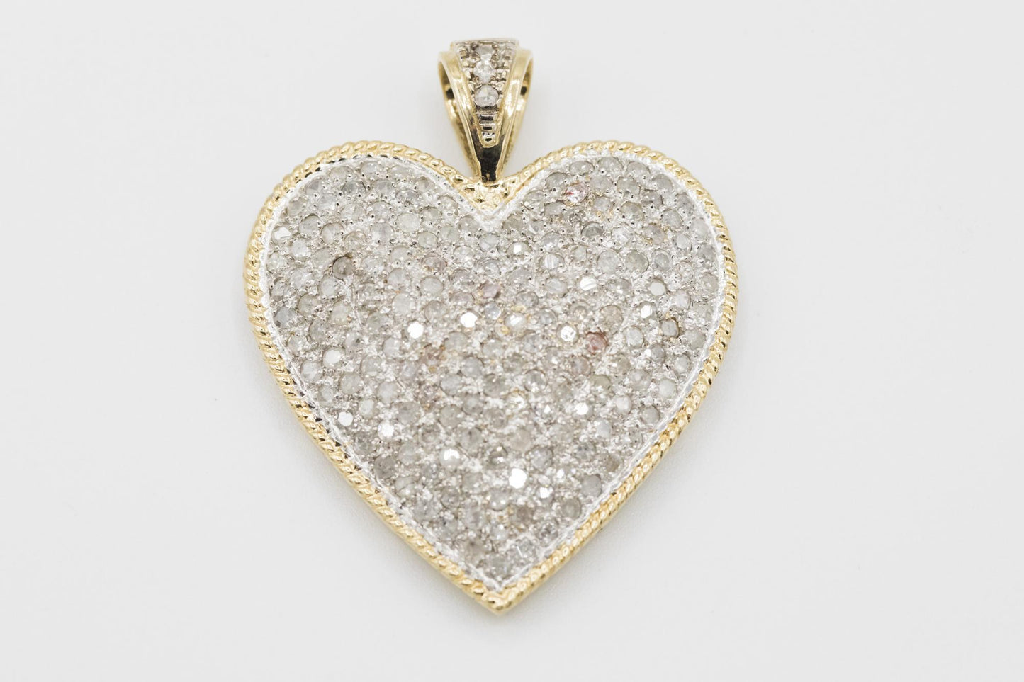 14K White and Yellow Gold Heart Pavé Diamond Pendant