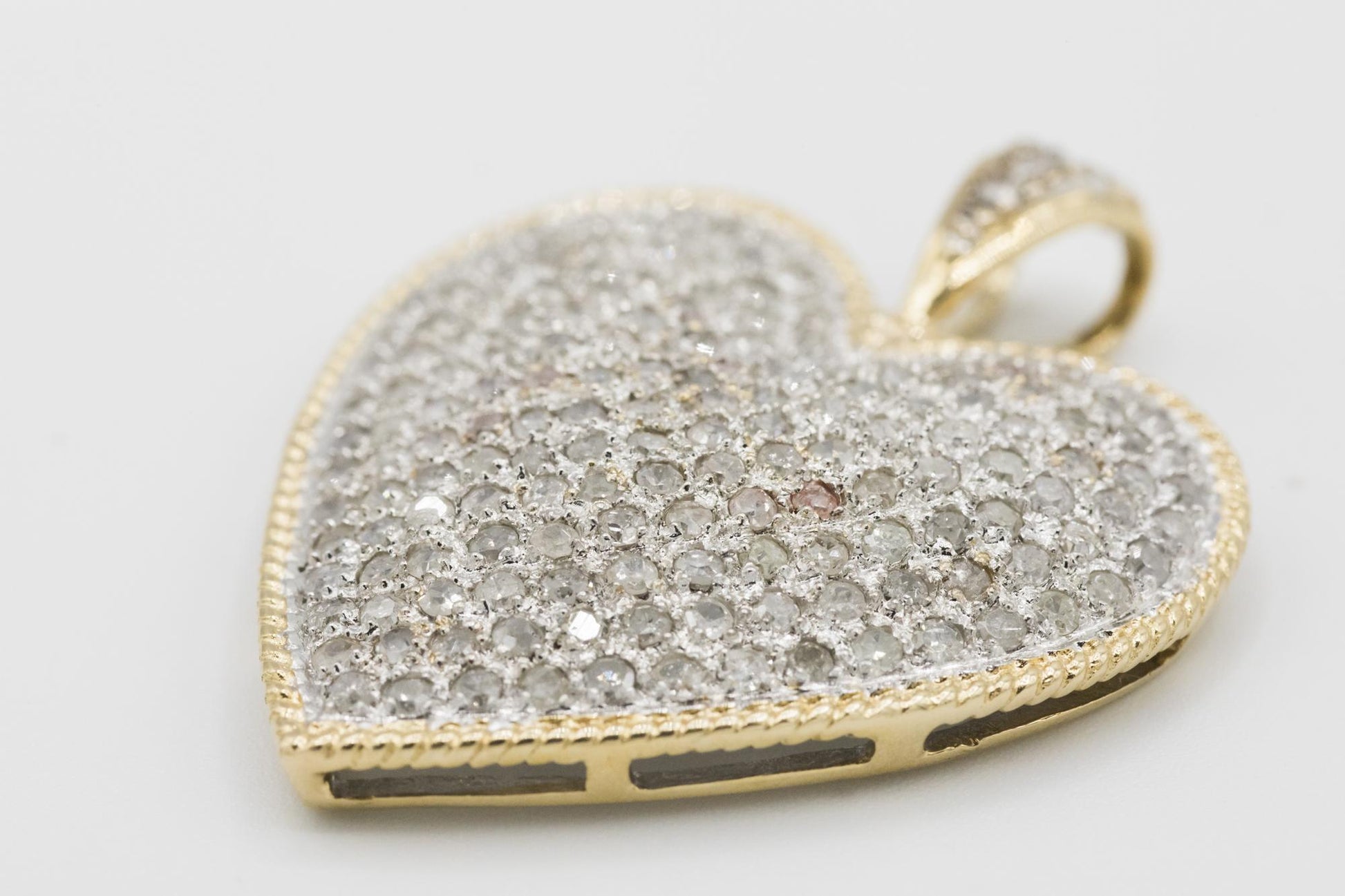 14K White and Yellow Gold Heart Pavé Diamond Pendant