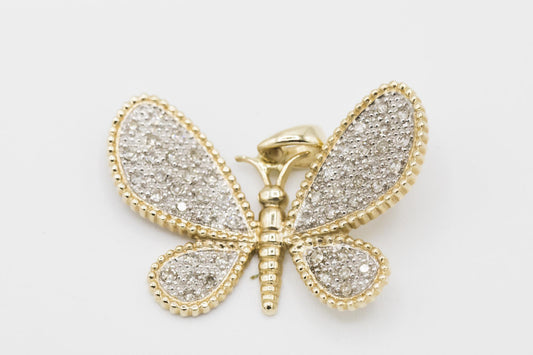 14K Yellow Gold Pavé Diamond Butterfly Pendant