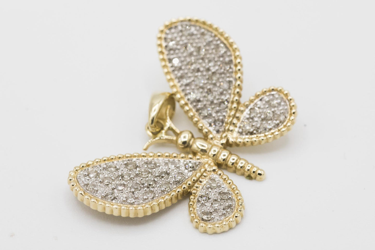14K Yellow Gold Pavé Diamond Butterfly Pendant