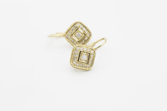 18K Yellow Gold Pave Diamond Dangle Earrings