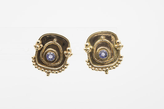 14K Tanzanite Artisan Earrings by Susan Drabkin