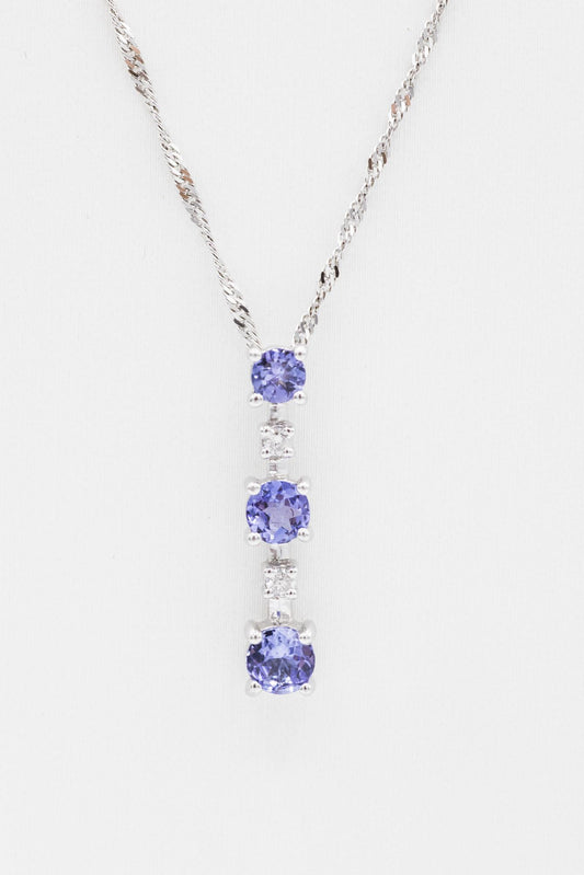 14K White Gold Iolite-Diamond Line Pendant