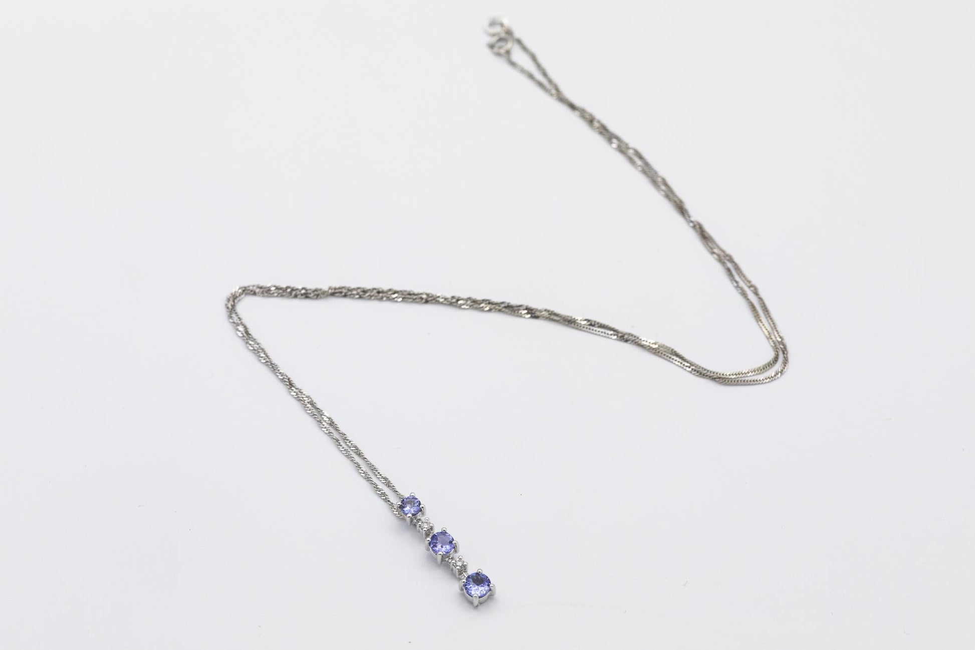 14K White Gold Iolite-Diamond Line Pendant
