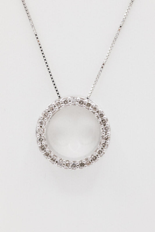 14K White Gold Diamond Circle Pendant