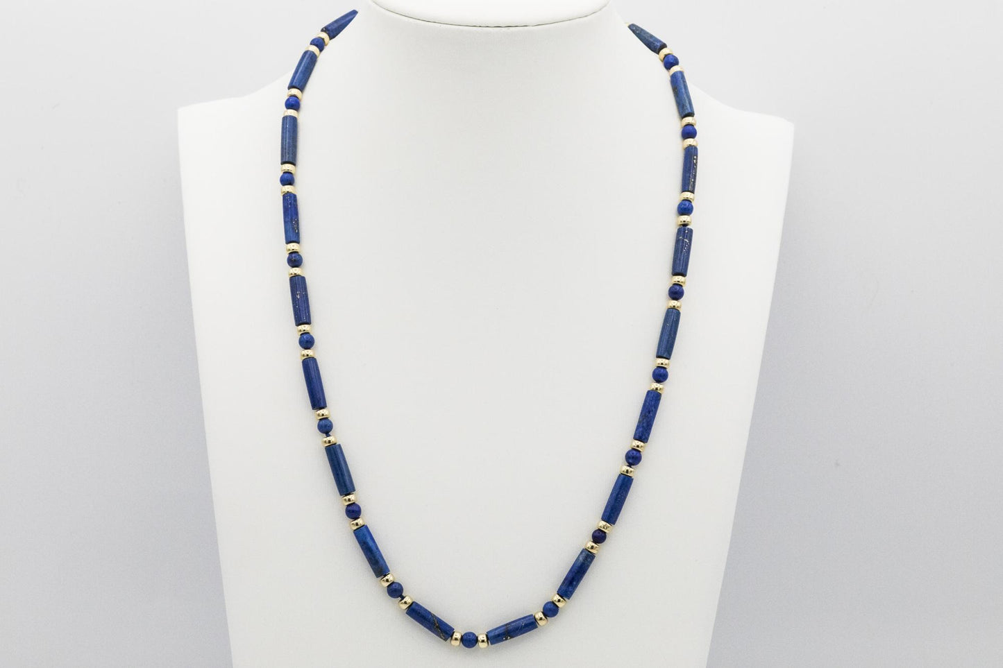 18" Lapis Ball Bar Station Necklace with 14K YG Beads and Clasp