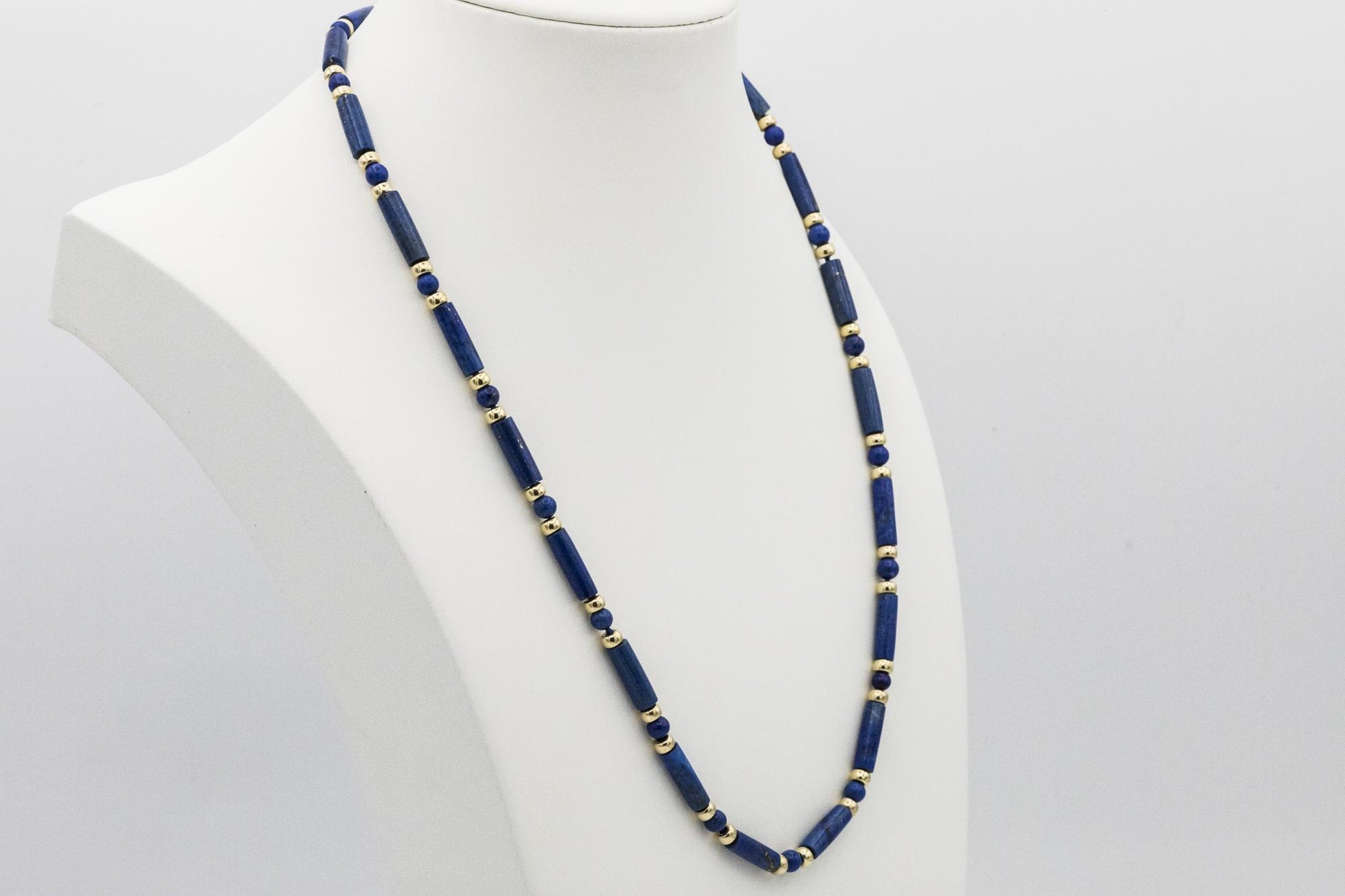 18" Lapis Ball Bar Station Necklace with 14K YG Beads and Clasp