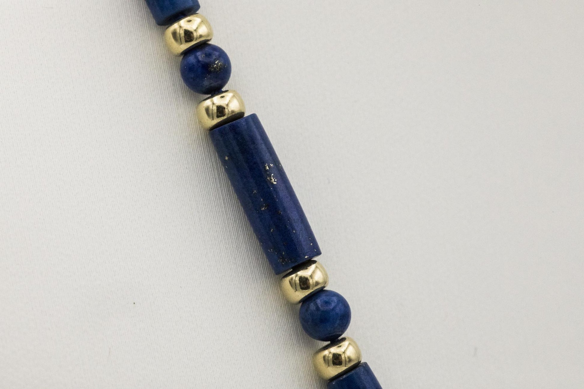 18" Lapis Ball Bar Station Necklace with 14K YG Beads and Clasp