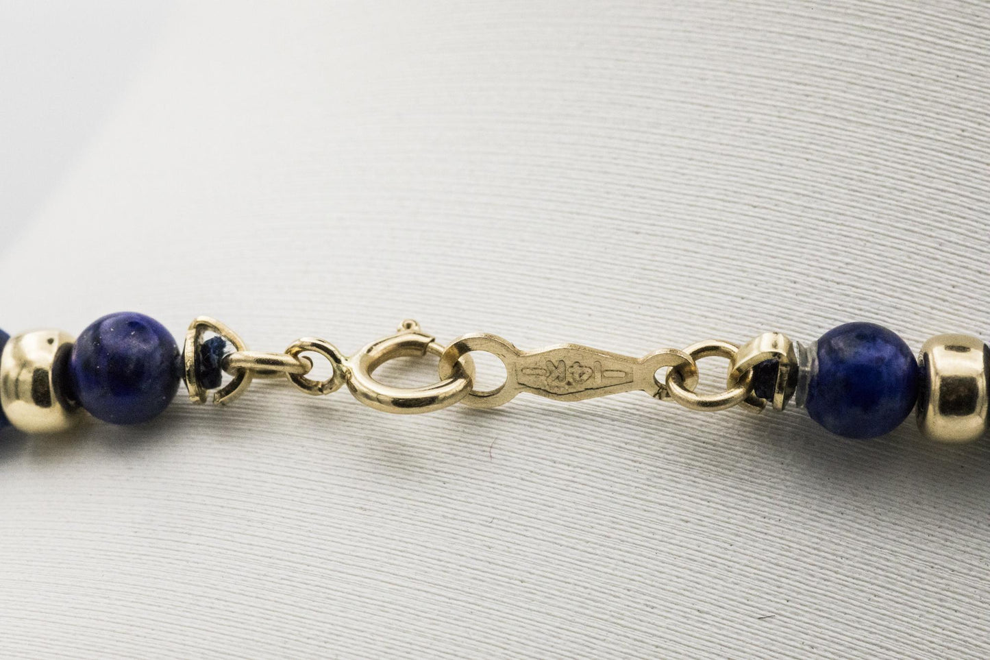 18" Lapis Ball Bar Station Necklace with 14K YG Beads and Clasp