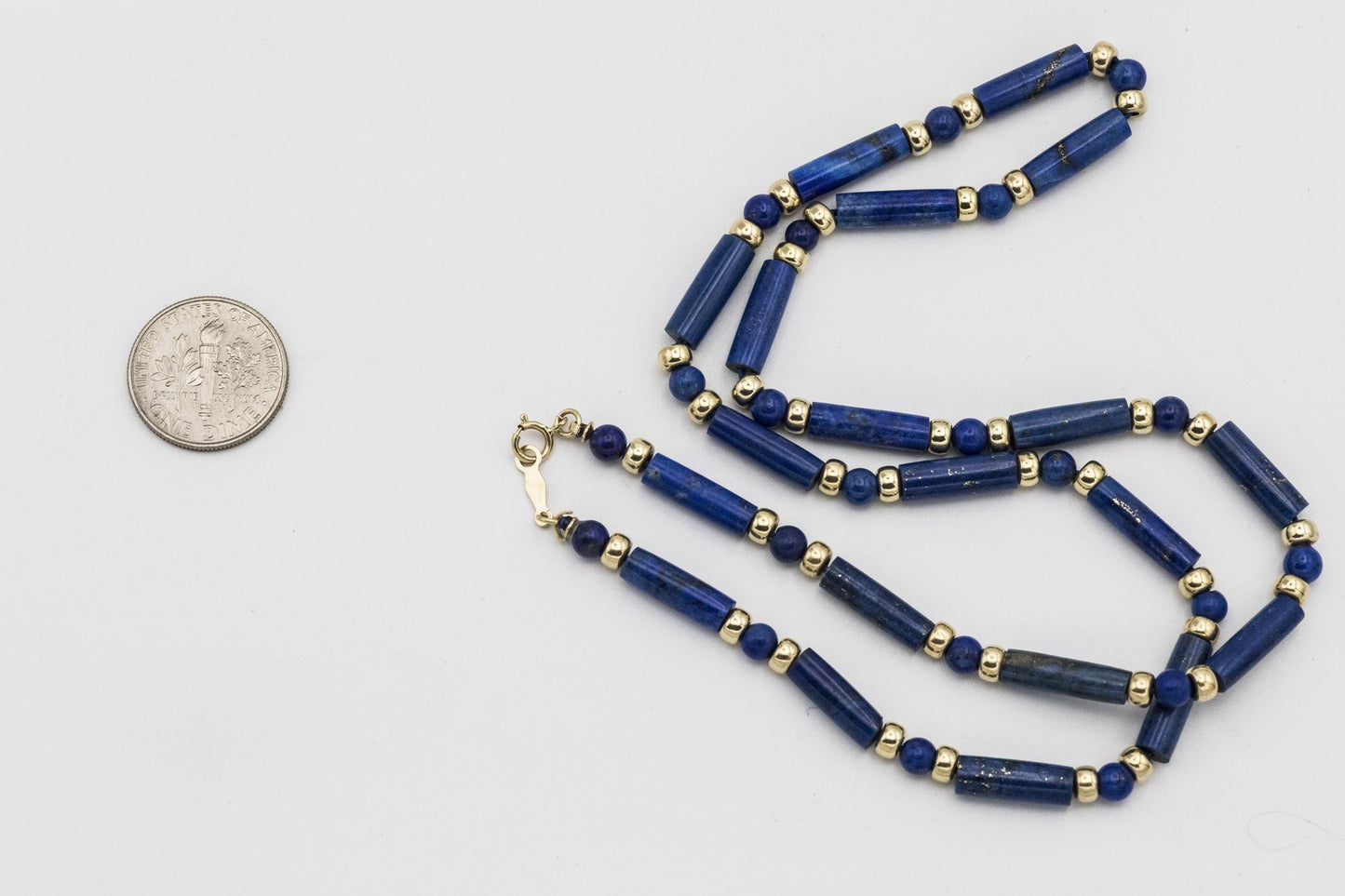 18" Lapis Ball Bar Station Necklace with 14K YG Beads and Clasp