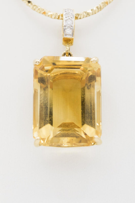 18K YG Citrine-Diamond Pendant and Chain