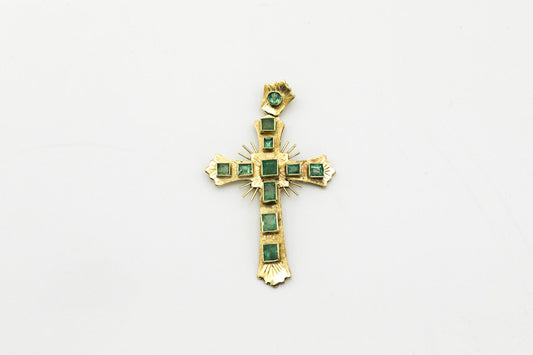 Estate Emerald and 18K Cross