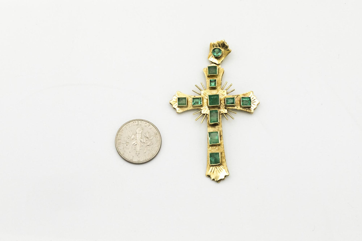 Estate Emerald and 18K Cross