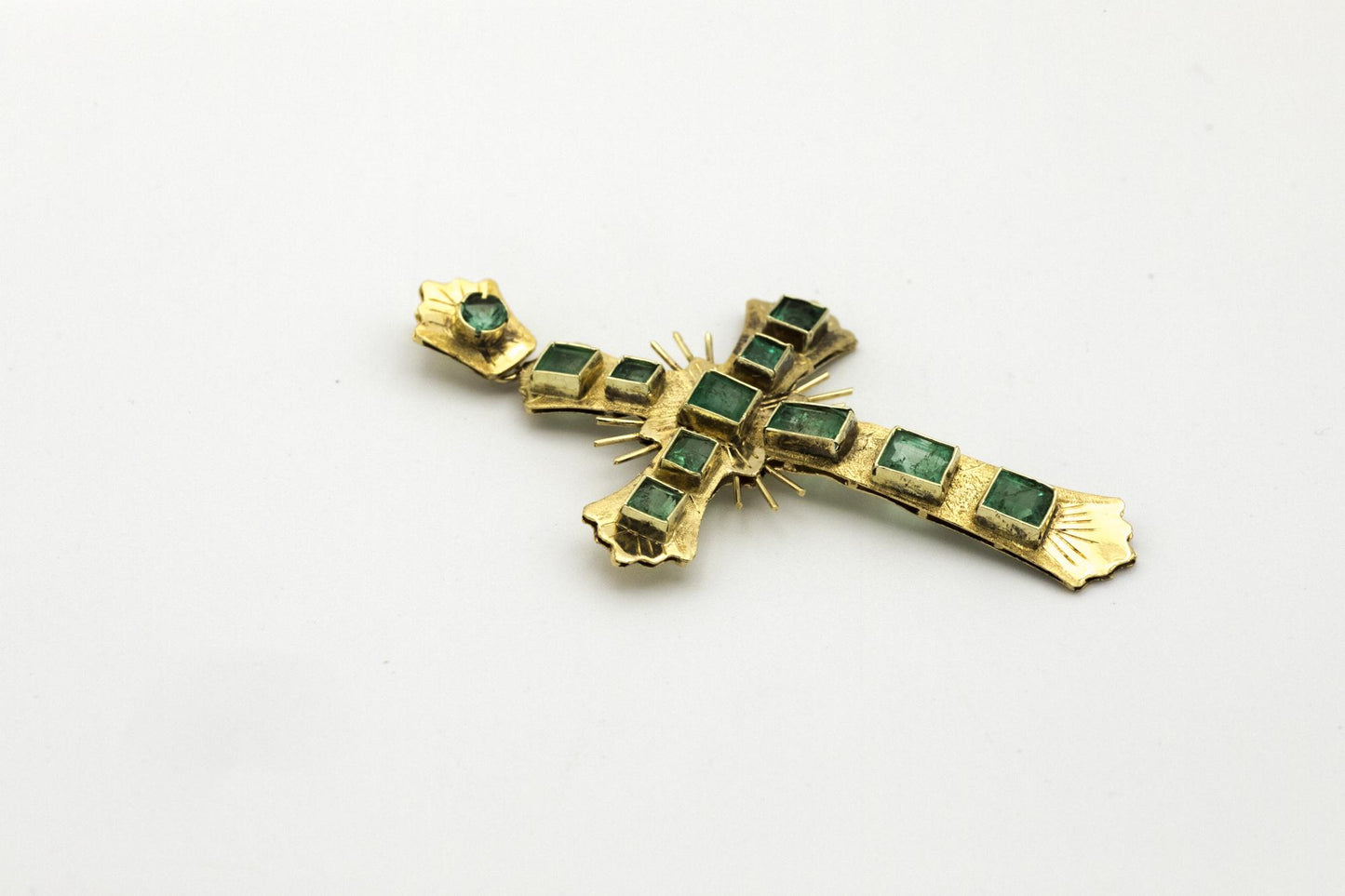 Estate Emerald and 18K Cross