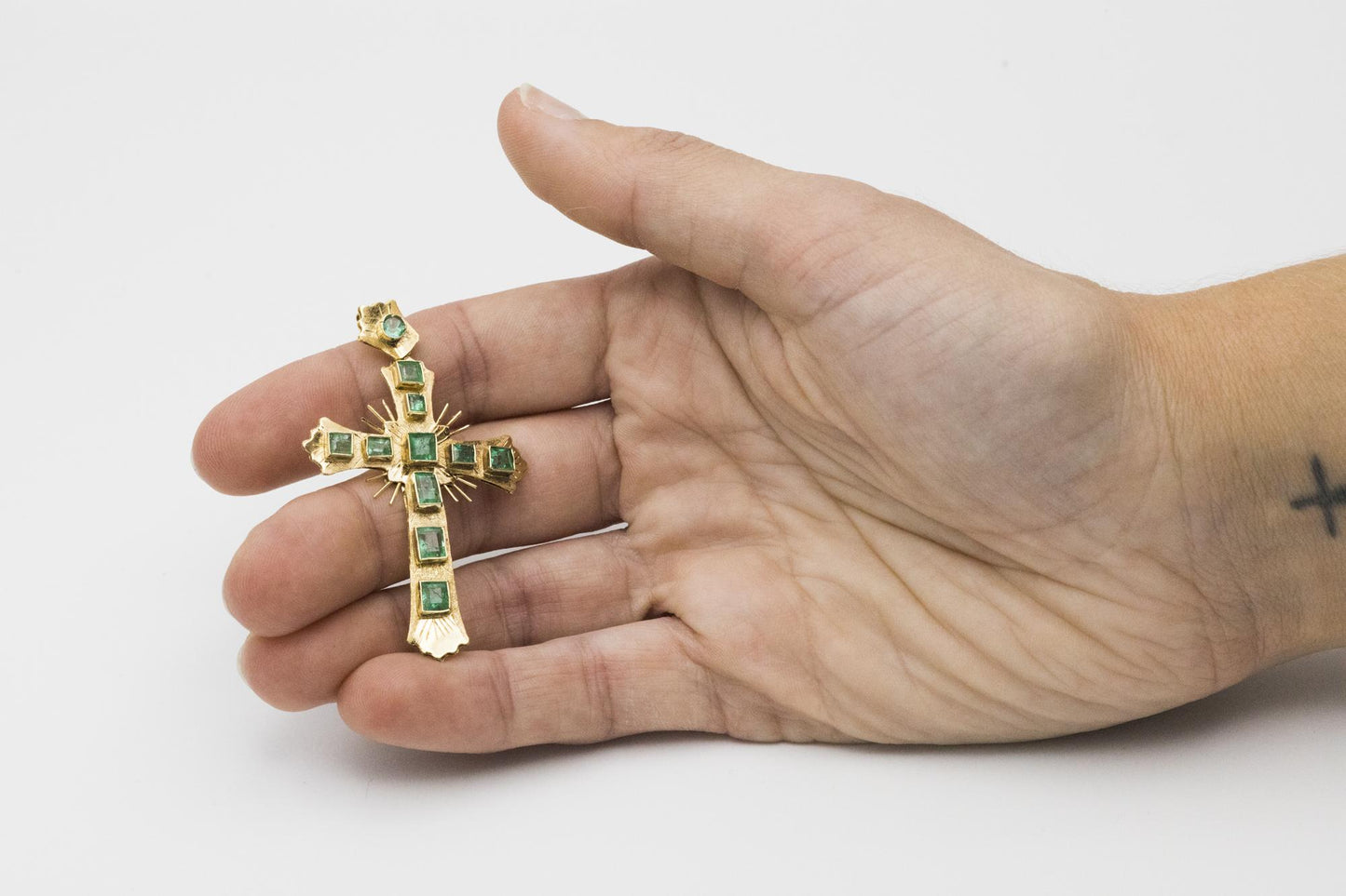 Estate Emerald and 18K Cross