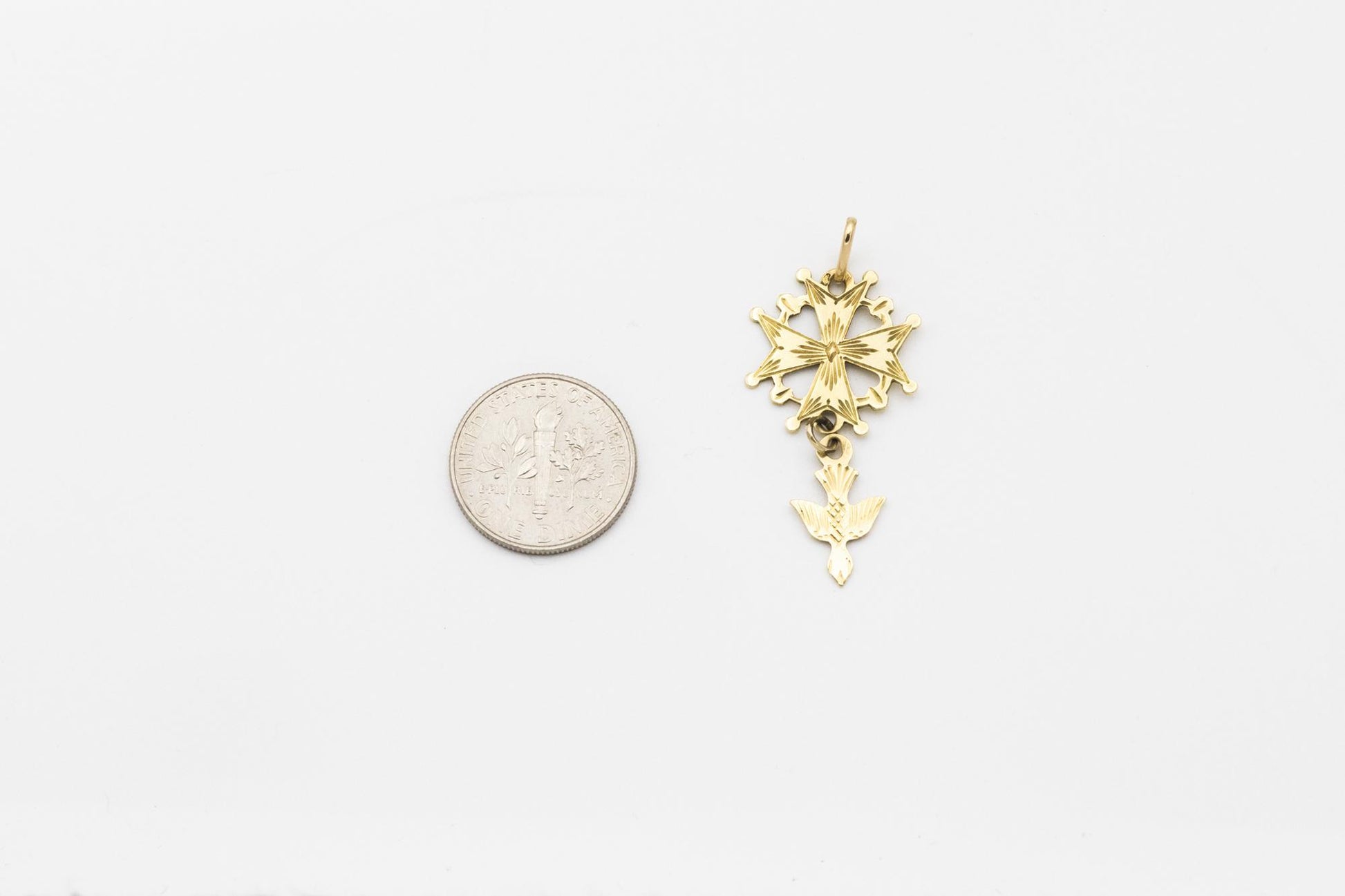 Vintage Huguenot Cross Pendant, 18K