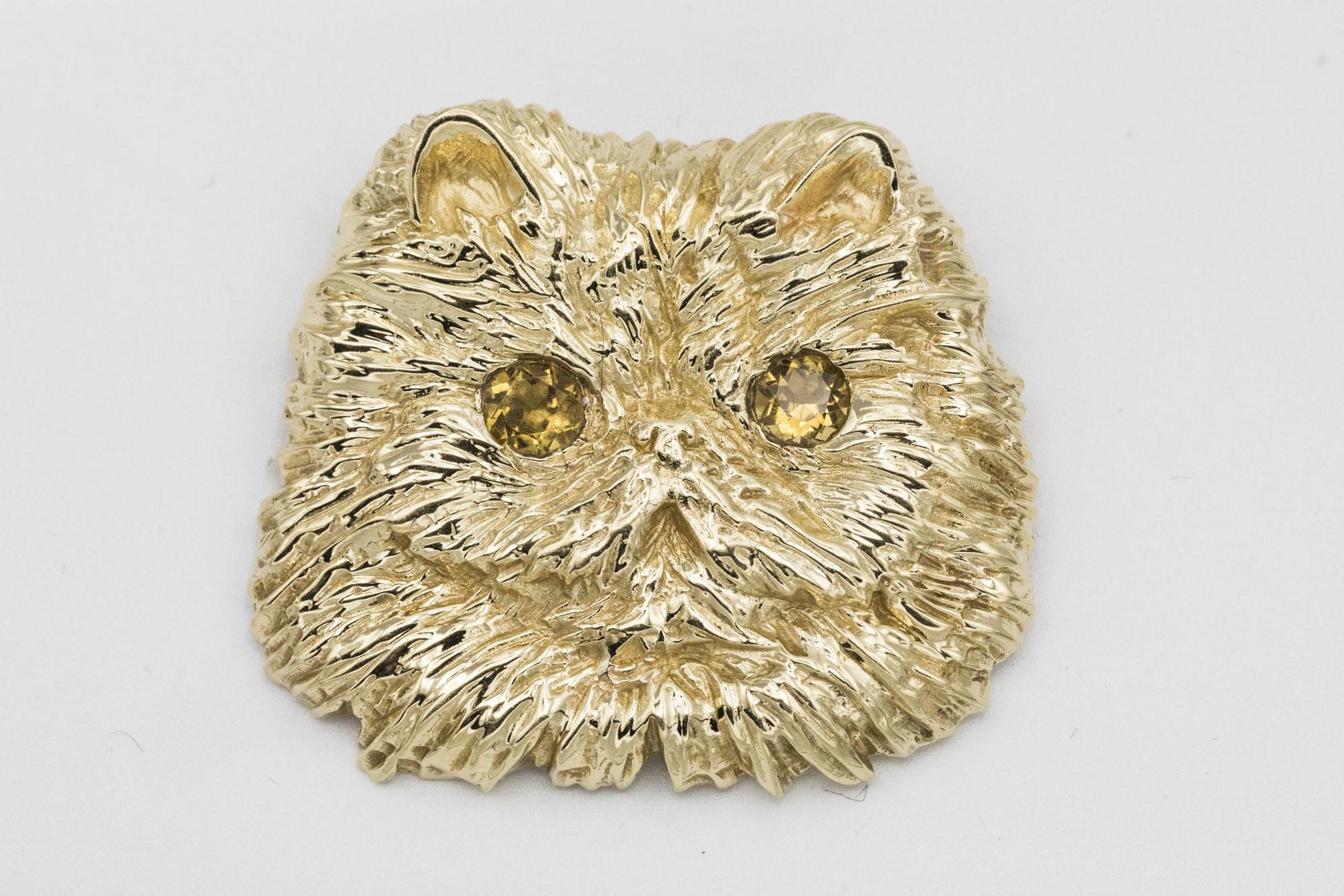 Enormous 14K Cat Pendant with Citrine Eyes