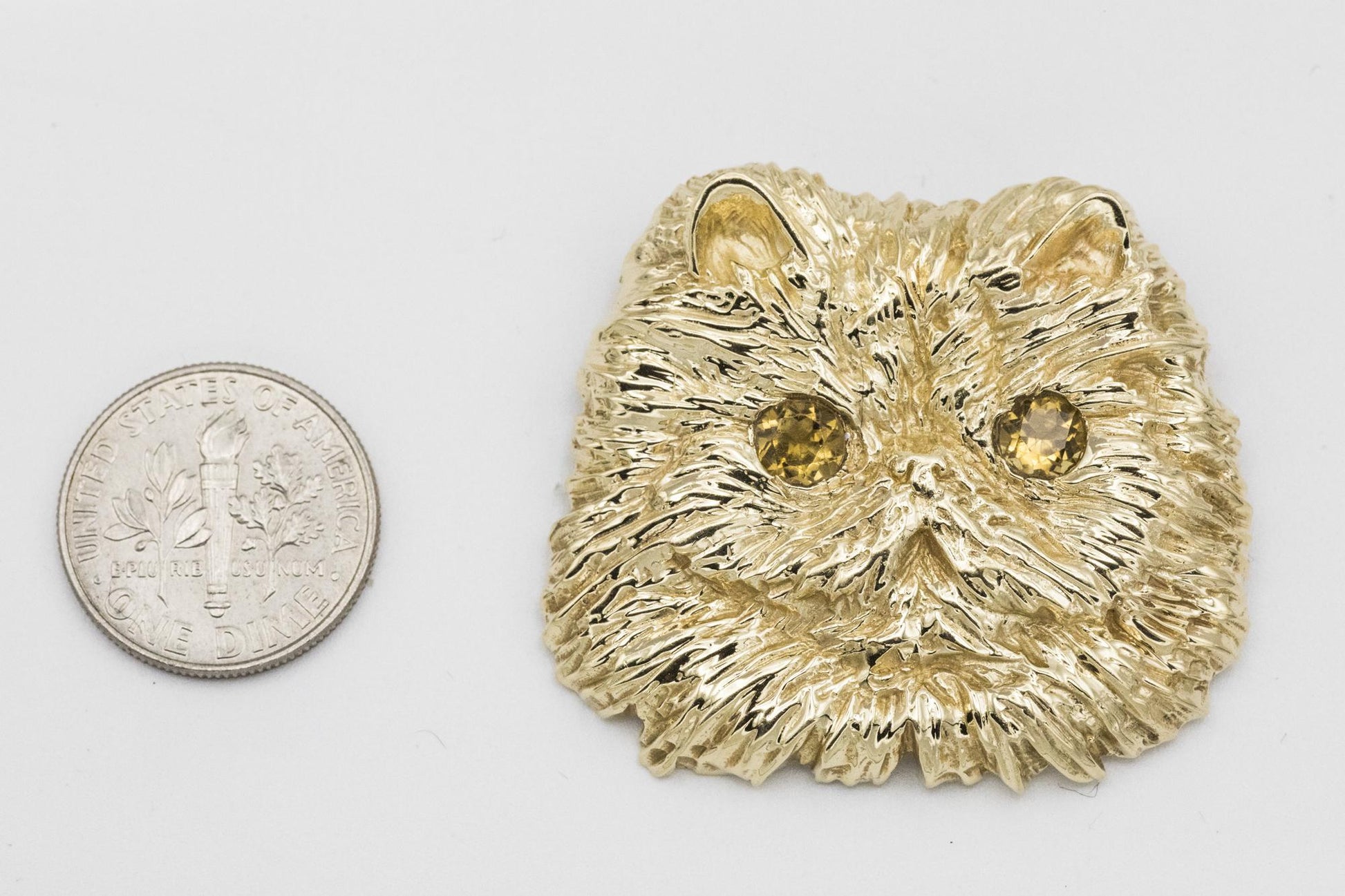 Enormous 14K Cat Pendant with Citrine Eyes