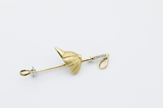 18K YG Jockey Helmet & Crop Brooch