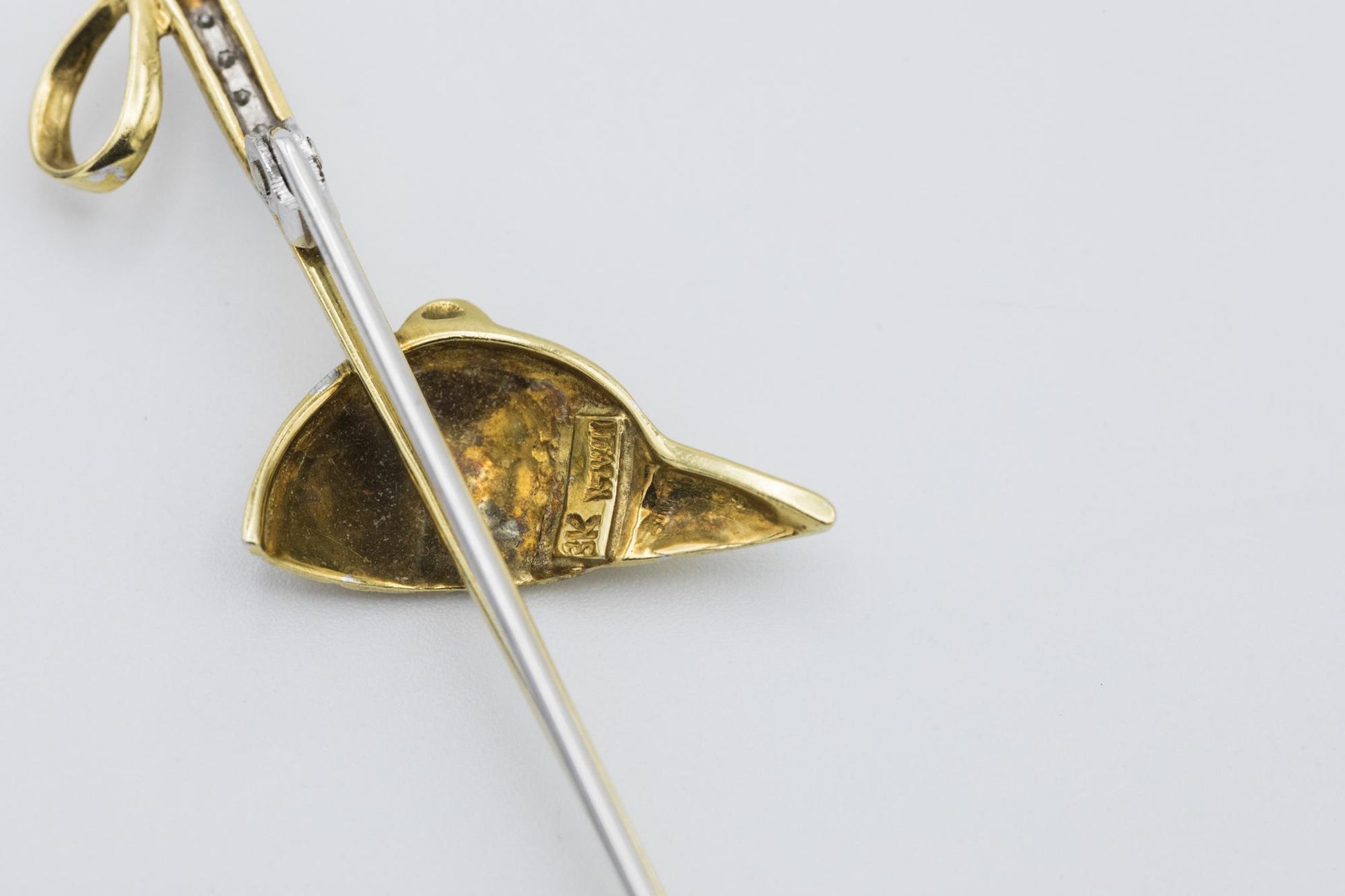 18K YG Jockey Helmet & Crop Brooch