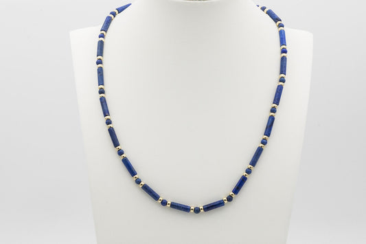 19" Lapis Ball-Bar Station Necklace with 14K YG Beads and Clasp