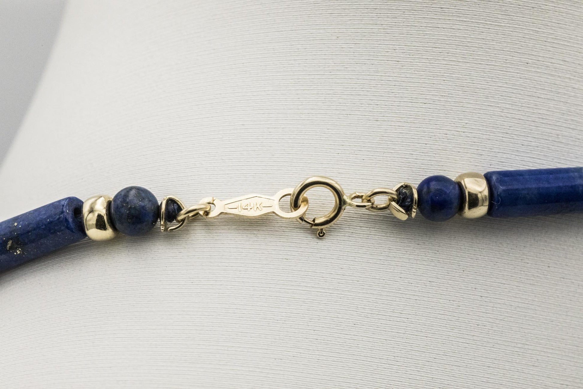 19" Lapis Ball-Bar Station Necklace with 14K YG Beads and Clasp