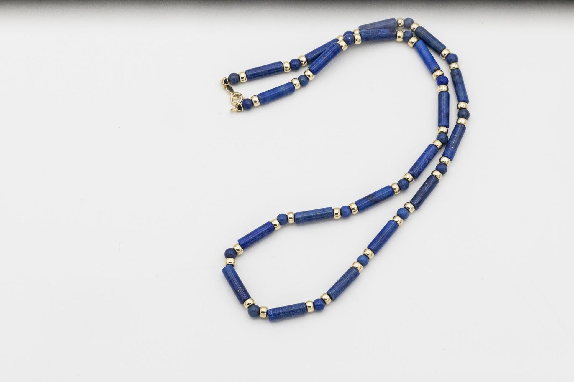 19" Lapis Ball-Bar Station Necklace with 14K YG Beads and Clasp