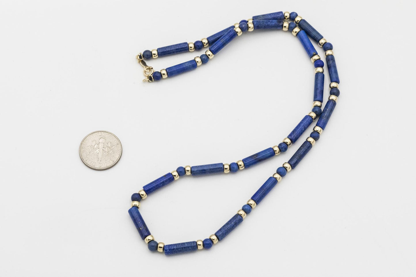 19" Lapis Ball-Bar Station Necklace with 14K YG Beads and Clasp