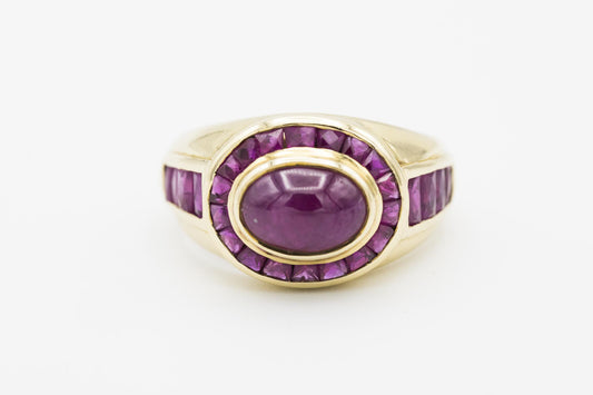 14K Yellow Gold Ruby Cabochon Ring
