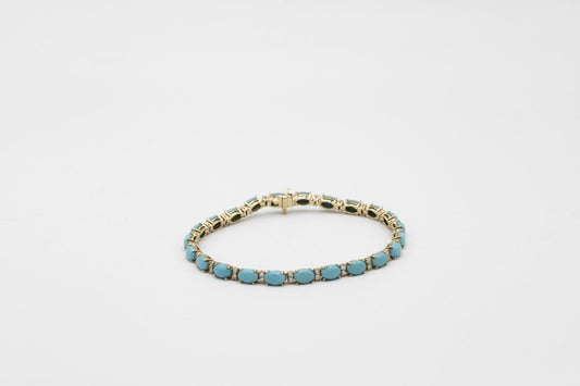 Sleeping Beauty Turquoise and Diamond 14K Tennis Bracelet