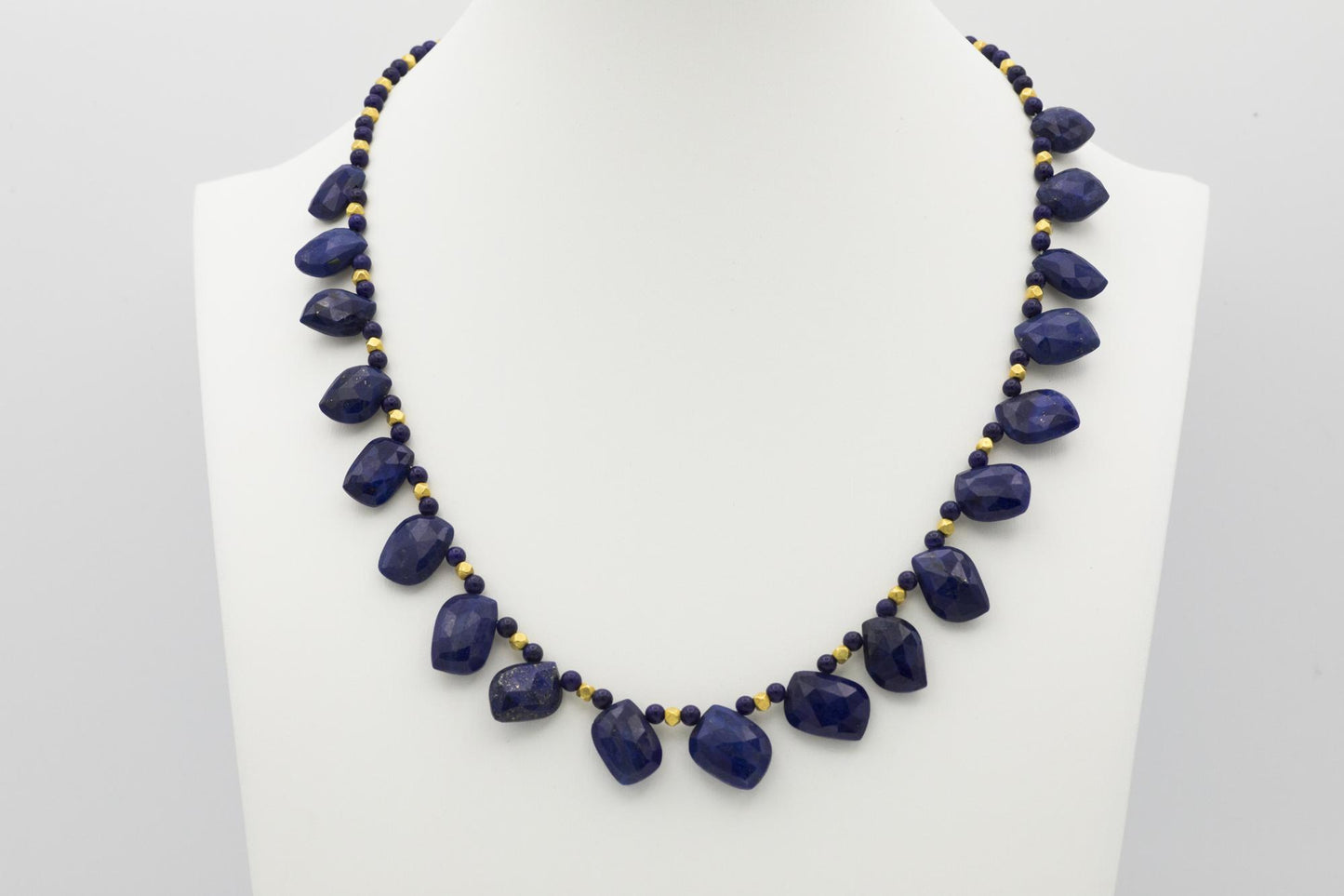 14K Yellow Gold Faceted Lapis Lazuli Beaded Necklace