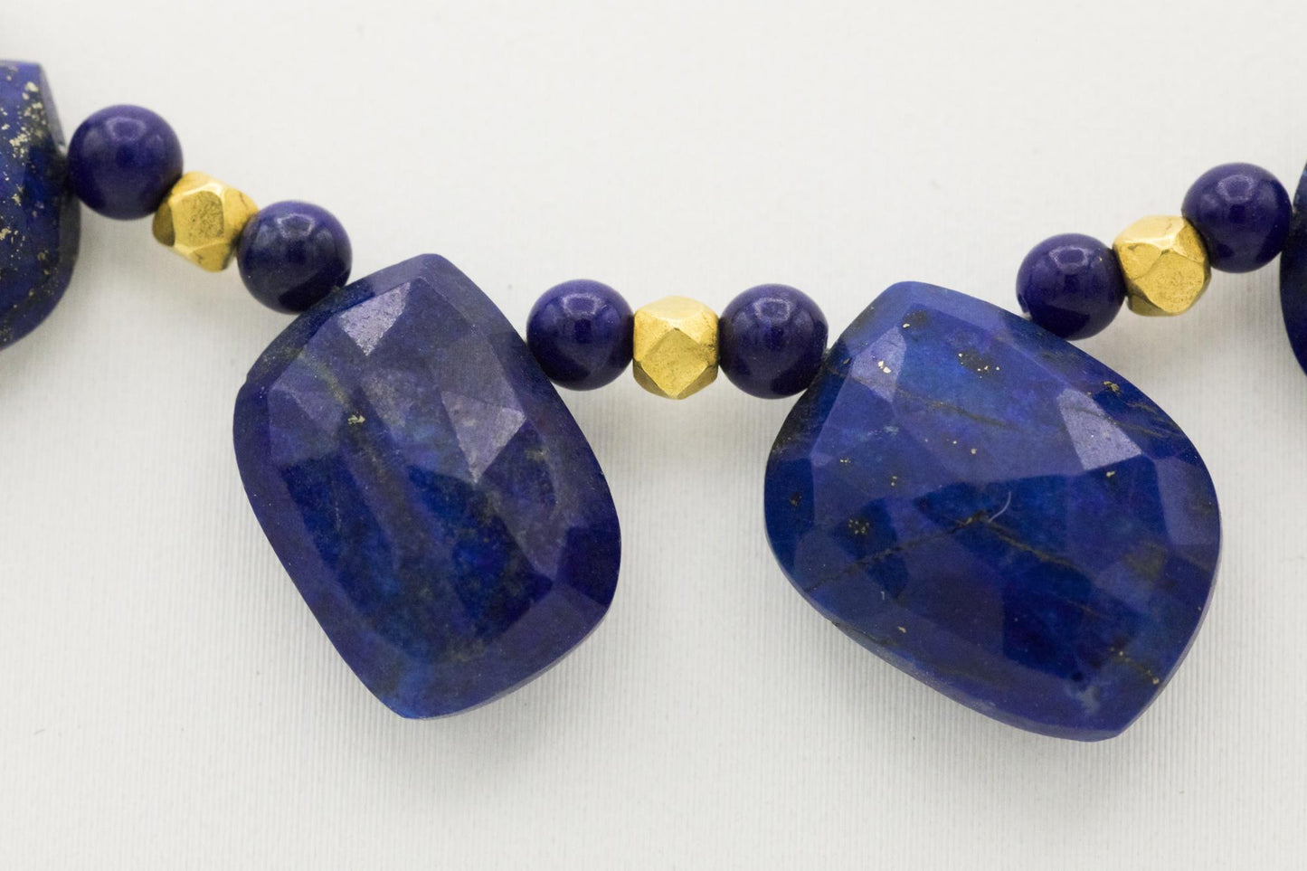 14K Yellow Gold Faceted Lapis Lazuli Beaded Necklace