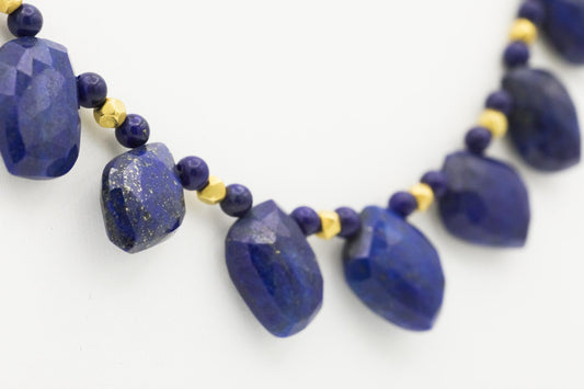 14K Yellow Gold Faceted Lapis Lazuli Beaded Necklace