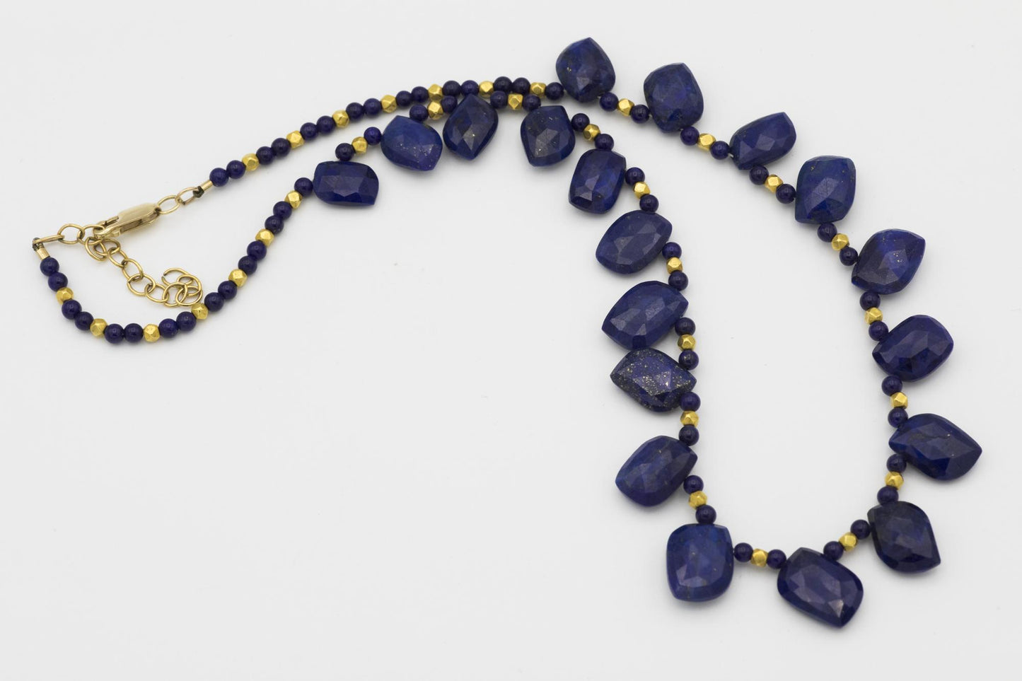 14K Yellow Gold Faceted Lapis Lazuli Beaded Necklace