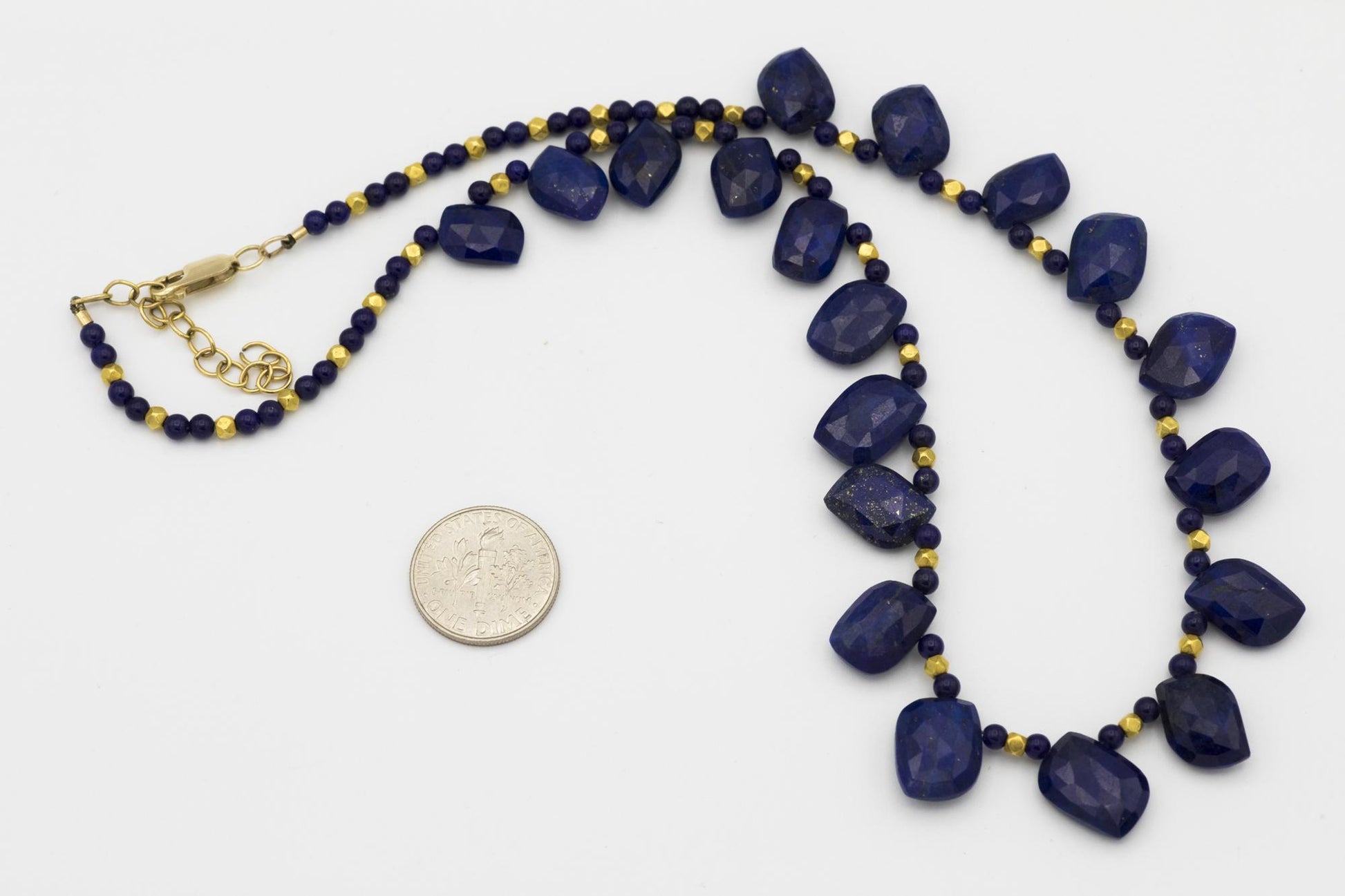 14K Yellow Gold Faceted Lapis Lazuli Beaded Necklace