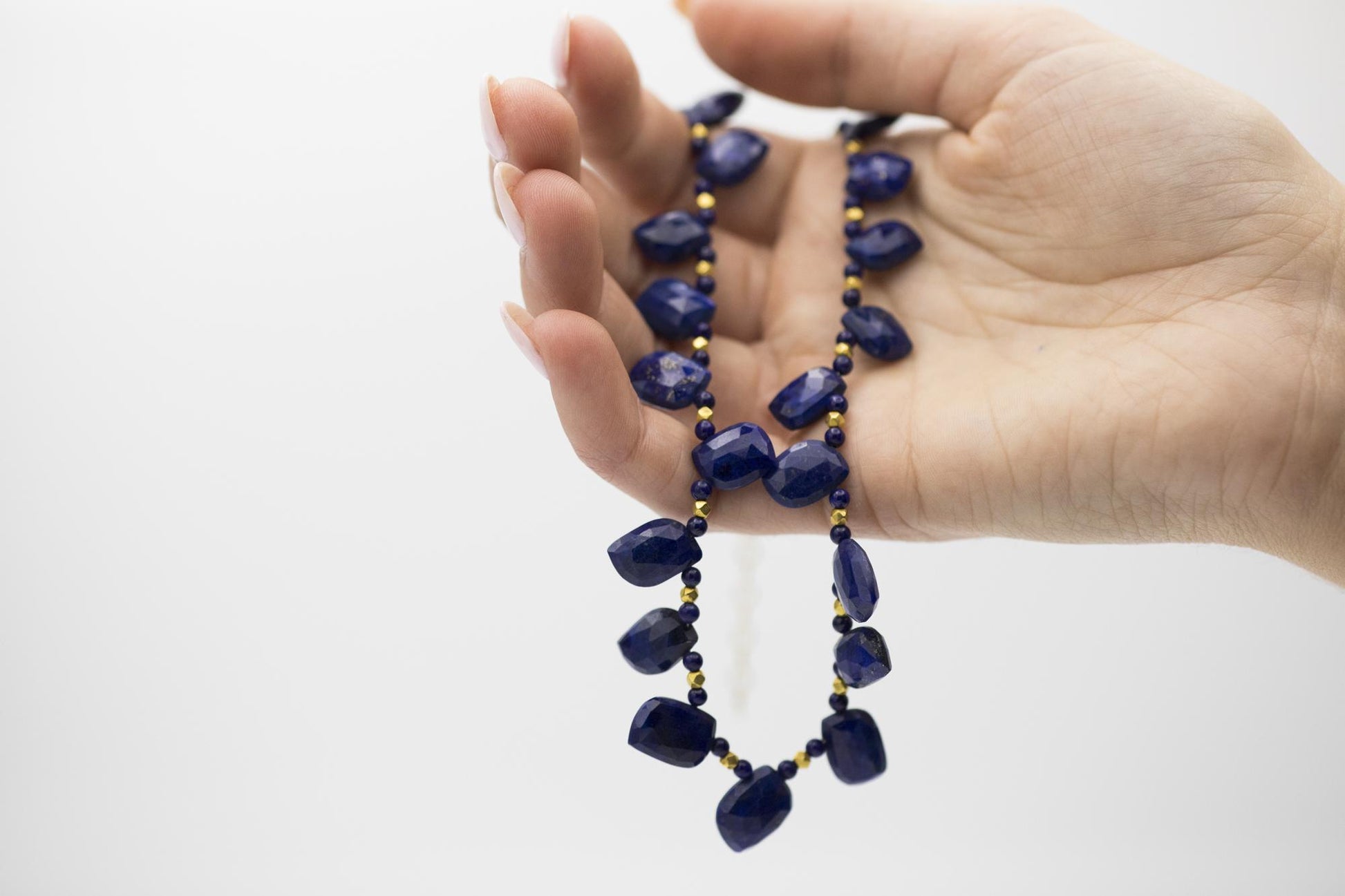 14K Yellow Gold Faceted Lapis Lazuli Beaded Necklace