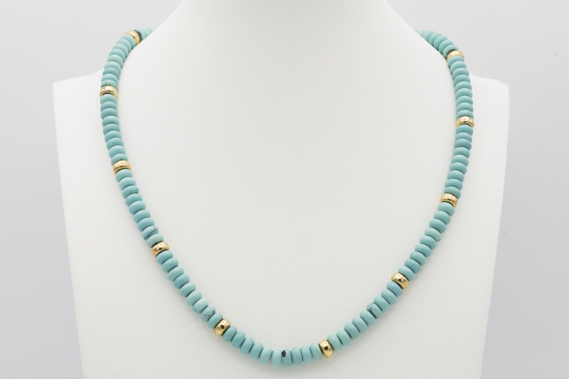 14K Yellow Gold Infinity Clasp on Turquoise Bead Necklace