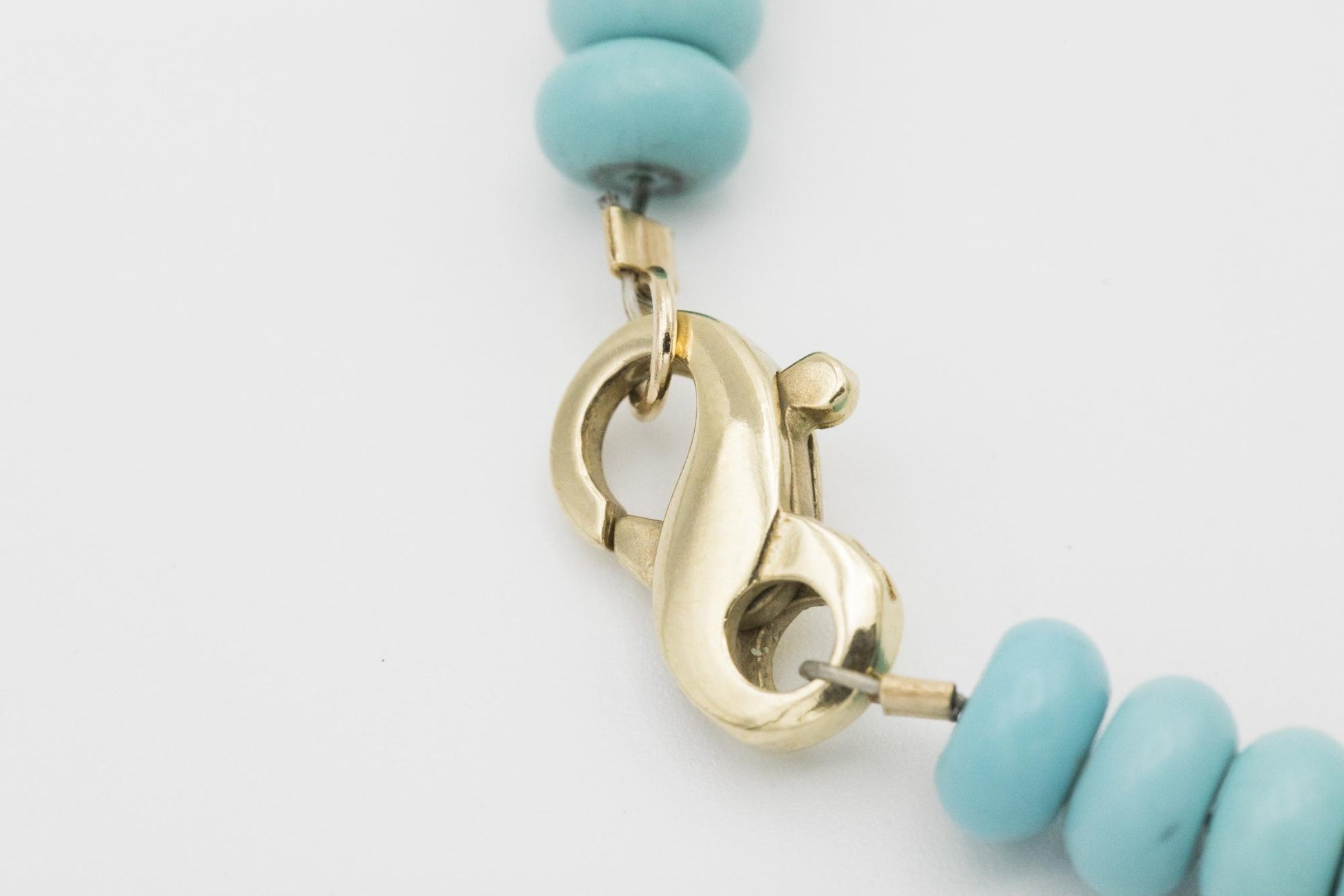 14K Yellow Gold Infinity Clasp on Turquoise Bead Necklace